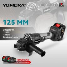 YOFIDRA 1200W 125MM Smerigliatrice angolare elettrica senza spazzole Macchina da taglio per lucidatura a batteria portatile per batteria 21V 18V