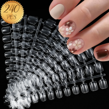 240Tips Clear Short Square/Almond Press On Nails 12-Sizes Full/Half Cover False Nail For Extension Transparent  Fake Fingertips