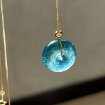 Natürliche blaue Aquamarin Frauen Anhänger Donut rund 14 Karat Gold 19,1x7,5mm Perle Bads Halskette zertifiziert