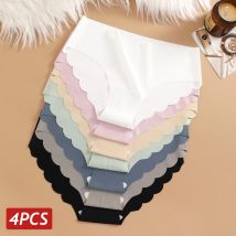 Mutandine senza cuciture in seta di ghiaccio 4 pezzi / set slip da donna biancheria intima elastica tinta unita femminile ultra sottile senza traccia mutandine laterali ondulate