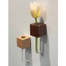 1/2pcs Wooden Magnetic Test Tube Vase Refrigerator Magnet DIY Flower Arrangement Simulation Flower Vase Home Kitchen Decoration