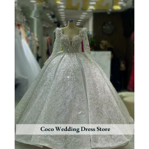 Maßgeschneiderte exquisite Perlen Kristalle Spitze Ballkleid Brautkleid lange Ärmel tiefe Schleppe Robe De Mariee Braut Brautkleider