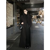 Lautaro Frühling Herbst extra langer schwarzer weicher fließender Trenchcoat für Frauen zweireihiger lockerer eleganter europäischer Luxus mantel
