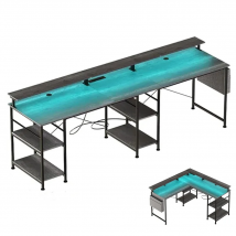 Scrivania moderna con luci RGB, prese EU 220V + porte USB, borsa portaoggetti, 140*140*85CM, grigio,
