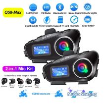 1/2 Stück Q58-Max Motorradhelm-Gegensprechanlage Bluetooth 5.3 Headset LCD-Display 2 Fahrer Musikteil mit Taschenlampe 500 m Gegensprechanlage