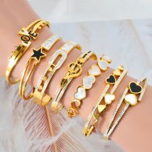 Sonniger Schmuck Herz Armband Edelstahl Gold Farbe Zirkon Armreif römische Ziffern Geometrie romantische Hand Schmuck Party Geschenk