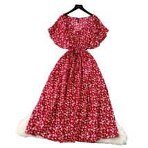 2025 New Fashion Summer Flower Print Long Dress Women Vintage V Neck Ruffles A Line Sundress Party Vestidos