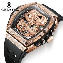GELATU Top Marke Luxus Automatische Uhr für Männer Gravur Drachen Oberfläche Wasserdicht Klassische Rose Gold Mechanische Uhren Reloj
