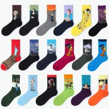 1 Paare/los Hohe Rohr Herbst Winter Kinder Spaß Männer/frauen Socken Cartoon Ölgemälde Lustige Hochwertige Casual sport Socken