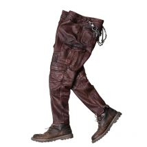 2022 Vintage Braun Männer Biker der Leder Hose Große Größe XXXXL Echte Natürliche Rindsleder Herbst Slim Fit Motorrad Hosen