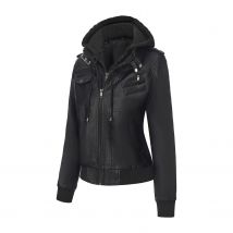 Neue abnehmbare Kapuzen-Lederjacke für Damen mit Reißverschluss, PU-Jacke, große modische Jacke
