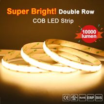 Superheller COB-LED-Streifen, 2000 lm/m, zweireihig, 600 LEDs/m, flexible dimmbare LED-Leuchten, RA90-Bandbeleuchtung, 3000 K, 4000 K, 6500 K, 24 V DC