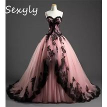 Retro-Hochzeitskleid in Schwarz und Rosa, Gothic-Spitze, Korsett, märchenhaftes Boho-Brautkleid, 2025, ziviles Brautkleid, ästhetisch, individuell gestaltet