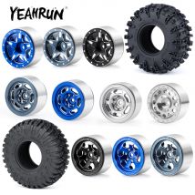 YEAHRUN 4Pcs 1.3 inch Aluminum Alloy Beadlock Wheel Rims Rubber Tires for Axial SCX24 1/24 TRX-4M 1/18 RC  Car Upgrade Parts