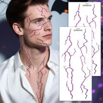 2 SZT. Duże Naklejki Tatuaże - Detalny Wzór Czarno-Czerwonej Żyłki Błyskawicy na Halloween, Akcesoria do Dekoracji Twarzy i Ciała