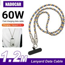 60-W-Schnellladekabel USB-C Typ C mit Lanyard, 1,2 m Farb datenkabel, kompatibel mit Mobiltelefon und Laptops