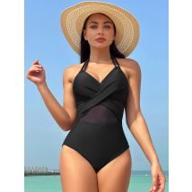 2023 neue Sexy Plus Size Bademode Frauen Ein Stück Badeanzug Weibliche Mesh Patchwork Badeanzug Bademode Halter Push-Up Monokini