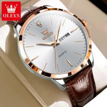 OLEVS Fashion Business Brand Orologi da uomo originali Cinturino in pelle Trend Week Calendario Orologio al quarzo Luminoso quadrante impermeabile da 43 mm