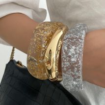 Ingemark Elegante Kpop Lucido Resina Acrilica Metallo Braccialetti Larghi per Le Donne 2025 Nuova Tendenza Boho Braccialetti Del Braccio Del Partito Pulseras Gioielli