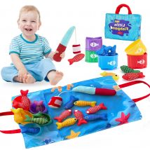 Montessori-Spielzeug für Kleinkinder - 10-in-1 Stoff-Angelspiel mit Stapelbecher - Zahlen Zählen, Farben Sortieren Lernspielzeug