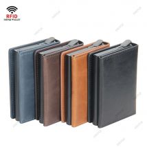 Magnetische RFID-blockierende Kreditkarteninhaber Männer Brieftaschen Anti-Diebstahl Aluminium Metall Pu Leder Kleine Pop-Up Brieftasche Karteninhaber Fall