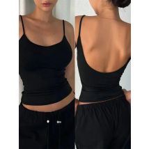 Frauen Backless Cami Crop Top Sommer Einfarbig Casual Ärmelloses Top Streetwear Y2K Kleidung