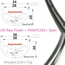 29er ud rohes Finish lack los satin iert asymmetrisch 330g 28mm 30mm Innen breite xc 29er Carbon MTB Felgen schlauch lose MTB Felgen
