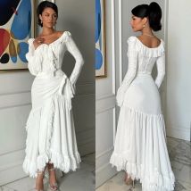 Maßgeschneiderter, moderner Stil, passendes Chiffon, gerüschte Spitze, Meerjungfrau, U-Ausschnitt, knöchellange Kleider, maßgeschneiderte Kleider für besondere Anlässe, elegant