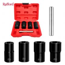 Rafford 5-teiliges Werkzeugset zum Entfernen von Radmuttern, 1/2 Zoll Schlagdrehmoment-Steckschlüsselsatz im Bolzenausdreher-Set für beschädigte, gefrorene Rundschrauben