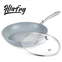 HLAFRG 20,3 cm antihaftbeschichtete Bratpfanne mit Deckel, blaue Marmorpfanne mit Steinbeschichtung und Soft-Touch-Griff, kompatibel mit Induktionsgriff