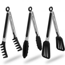LMETJMA 3-in-1-Küchen-Kochzangen-Set aus Silikon, antihaftbeschichtete Lebensmittelzange aus Edelstahl mit Silikonspitzen, Grillzange JT303