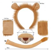 Costume da festa a tema Costume da leone Set Orecchie Fascia per capelli Kit coda per Halloween Cosplay Accessori per vestire in morbido peluche per giovani adulti