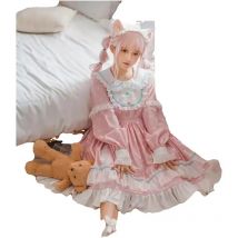 Japanese Sweet Lolita toffee Polk Dot Dress Women Vintage Victorian autumn Candy House Long Sleeve Bow Princess Tea Party Dress