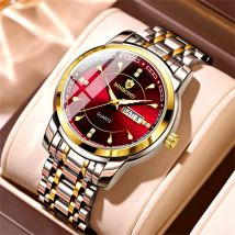 Business Watch Fashion Men's Watch 30M Waterproof Calendar Date Function Rhinestone Stainless Steel Strap Quartz Watch