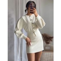 Elegante Strickjacke Mini Rock Sets Frauen Schlank Taste Laterne Hülse Strickjacken Kurzen A-linie Rock Frühling Dame Outfits