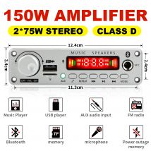 150W Amplificatore FAI DA TE Scheda di Decodifica Bluetooth 12V 6.5mm Microfono Radio FM TF USB Car Audio Lettore di Musica Altoparlanti Controllo del Volume