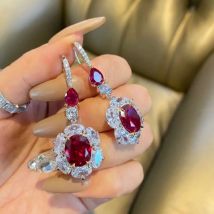 Foydjew 2023 New Luxury Pigeon Blood Red Ruby High Carbon Diamond Earrings Female Fashion Retro Silver Color Jewelry For Women