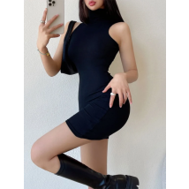 Bodycon Kleider für Frauen High Neck Mini Kleid Ärmel Oberschenkel Frauen Party Roll kragen Kleid Plissee Club Date Nacht Outfit