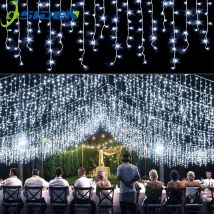 Luces de carámbanos solares, decoración de boda, cadena de luces de hadas, 8 modos, decoración de aleros al aire libre para fiesta de Navidad, iluminación de jardín