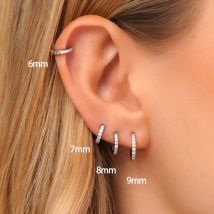 Echte runde Zirkon-Creolen aus 925er Sterling silber für Damen Größe 6mm/7mm/8mm/9mm Top-Trend Luxus-Schmuck zubehör