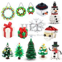 MOC Christmas Tree Santa Claus Snowman Snowflake Garland Winter Scene Building Blocks Bricks Toys Gift Present Box Decoration