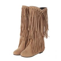Autumn Winter Women Boots Fashion Tassel Suede Women's High Boots Luxury Casual 3cm Low Heels Fashion Long Party Shoes Female