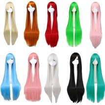 100 CM/40 Zoll Lange Gerade Cosplay Perücke Schwarz Lila Schwarz Rot Rosa Blau Dunkelbraun Kunsthaar Perücken