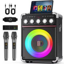 TX05 Karaoke-Maschine mit 2 kabellosen Mikrofonen, tragbarer Karaoke-System-Lautsprecher mit RGB-Licht für Home Party Box-Unterstützung, TWS