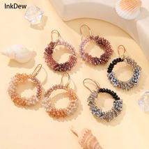 INKDEW Große Unregelmäßige Runde Tropfen Ohrringe für Frauen Kristall Perlen Handgemachte Lange Ohrringe Schmuck Geschenk Vintage EA130
