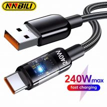 NNBILI Kabel USB C do szybkiego ładowania 240W Nylonowy pleciony przezroczysty kabel szybkiego ładowania typu C do Samsung Huawei Mi Data Line