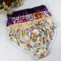5 teile/los Plus größe seide höschen maulbeerseide krepp satin druck dünne atmungsaktive mittlere taille briefs shorts weibliche