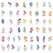 50Pcs PET Transparent Plant Flower Stickers Aesthetic Retro Natural Plant Decoration Decals For Scrapbooking Kids Sticker Toys