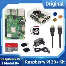 Original Himbeer Pi 3 Modell B Kit Acryl gehäuse Netzteil Kühlkörper optional 32 64 128 GB SD-Karte