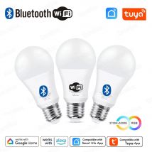 Tuya E27 Lampada a Led Controllo App Bluetooth/WiFi Lampadine a Led 15W RGB CW WW Lampadina Intelligente Funziona con Amazon Alexa Google Assistant